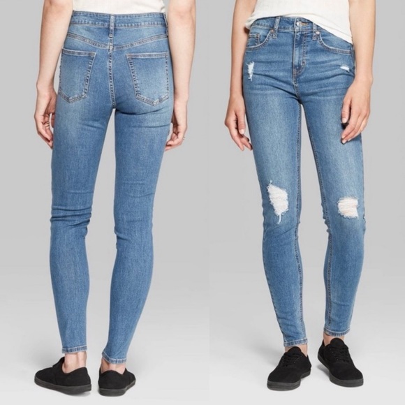 Wild Fable High Rise Skinny Medium Wash Distressed Jeans - Picture 1 of 12